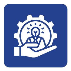 three person icon on blue field